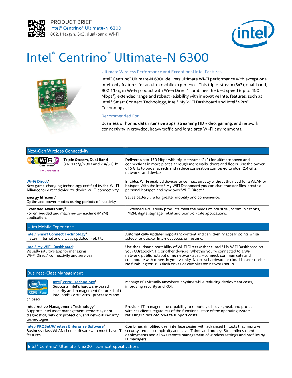 Intel® Centrino® Ultimate-N 6300: Product Brief