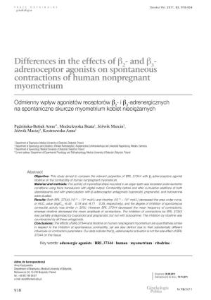 Adrenoceptor Agonists on Spontaneous Contractions of Human Nonpregnant Myometrium