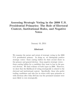 Assessing Strategic Voting in the 2008 US