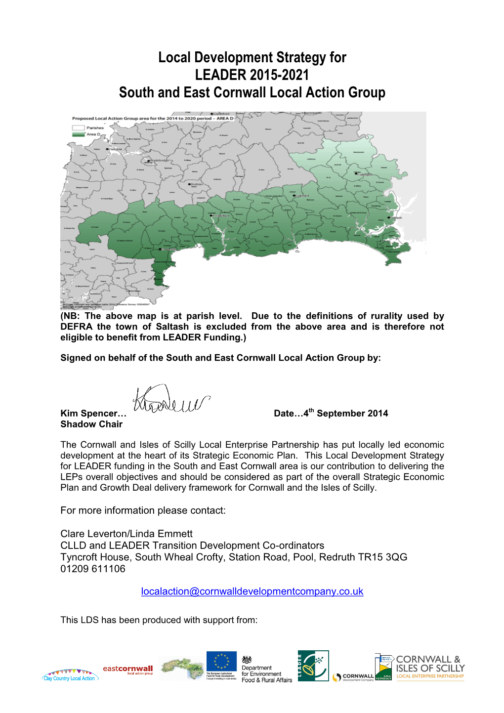 Local Development Strategy for LEADER 2015-2021 South and East Cornwall Local Action Group