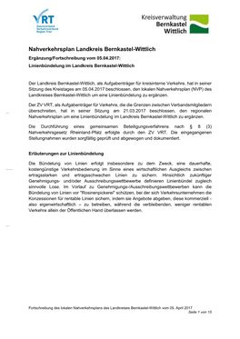 Nahverkehrsplan Landkreis Bernkastel-Wittlich Ergänzung/Fortschreibung Vom 05.04.2017: Linienbündelung Im Landkreis Bernkastel-Wittlich