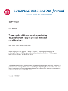 Transcriptional Biomarkers for Predicting Development of TB: Progress and Clinical Considerations