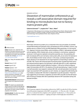 Dissection of Mammalian Orthoreovirus Μ2 Reveals a Self-Associative Domain Required for Binding to Microtubules but Not to Factory Matrix Protein Μns