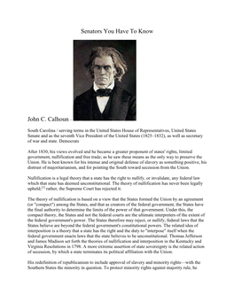 Senators You Have to Know John C. Calhoun –