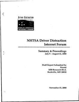 NHTSA Driver Distraction Internet Forum
