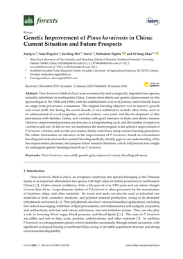 Genetic Improvement of Pinus Koraiensis in China: Current Situation and Future Prospects