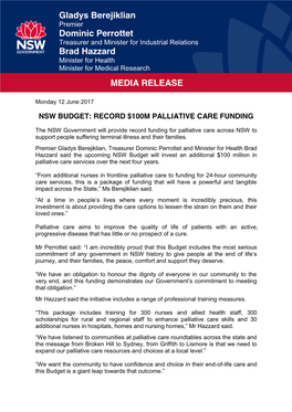 Gladys Berejiklian Dominic Perrottet Brad Hazzard MEDIA RELEASE