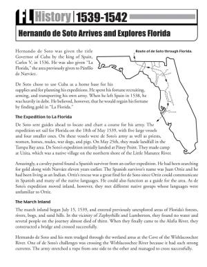 Hernando De Soto Arrives and Explores Florida