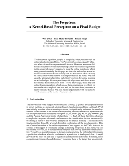 The Forgetron: a Kernel-Based Perceptron on a Fixed Budget
