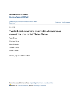 Twentieth-Century Warming Preserved in a Geladaindong Mountain Ice Core, Central Tibetan Plateau