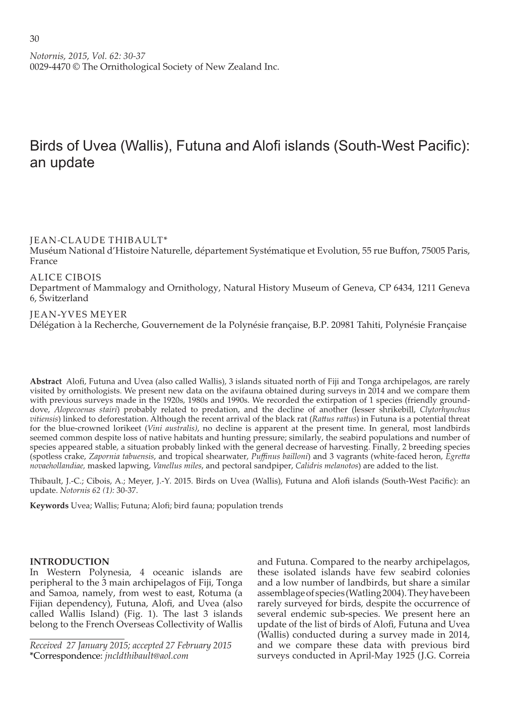 (Wallis), Futuna and Alofi Islands (South-West Pacific): an Update