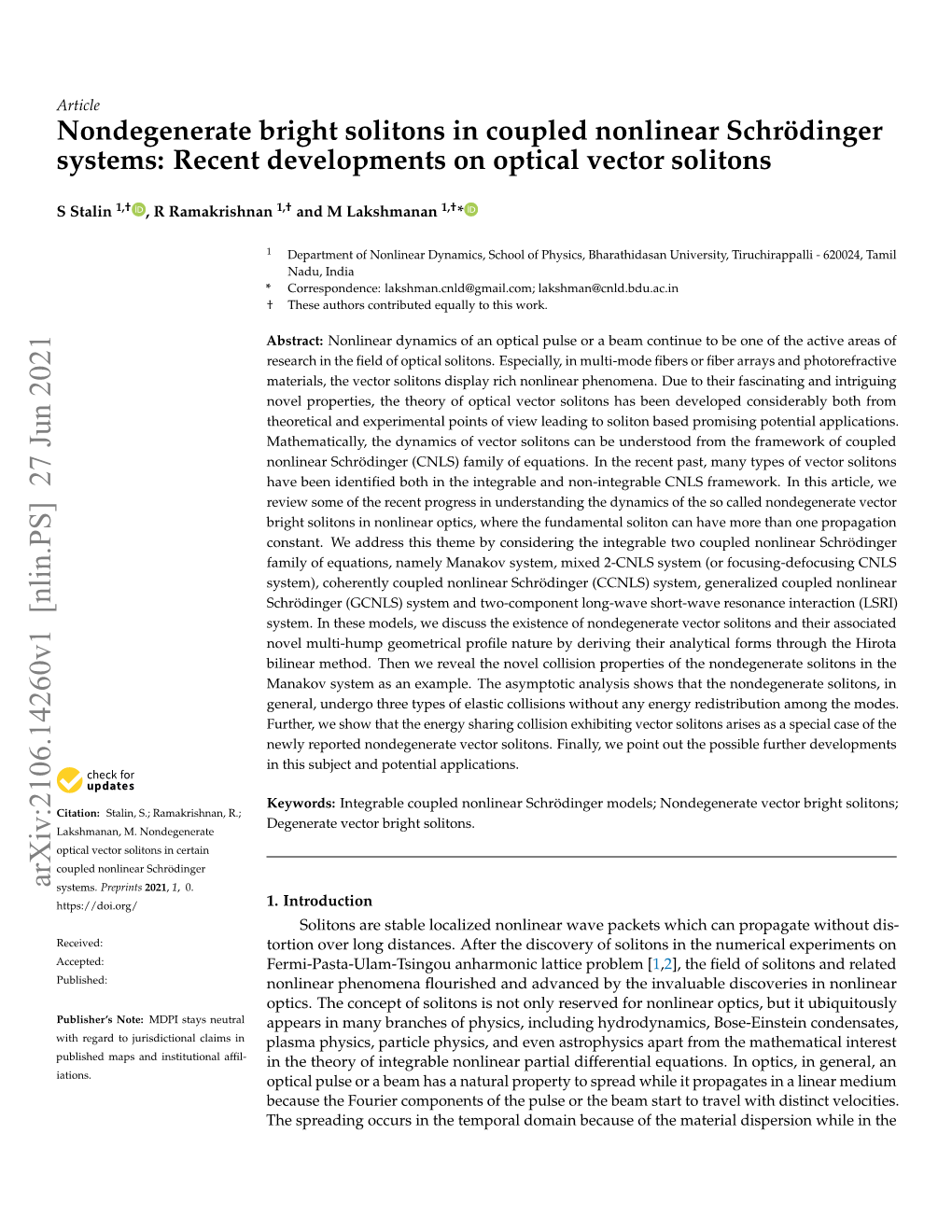 Nondegenerate Bright Solitons in Coupled Nonlinear Schrödinger Systems: Recent Developments on Optical Vector Solitons