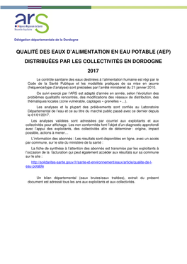 (Aep) Distribuées Par Les Collectivités En Dordogne 2017