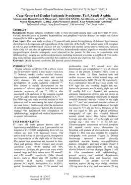 Case Report of Ocular Ischemic Syndrome, Taif, Saudi Arabia