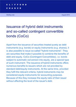 Issuance of Hybrid Debt Instruments and So-Called Contingent Convertible Bonds (Coco) 1