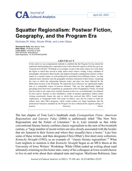 Squatter Regionalism: Postwar Fiction, Geography, and the Program Era Nicholas M