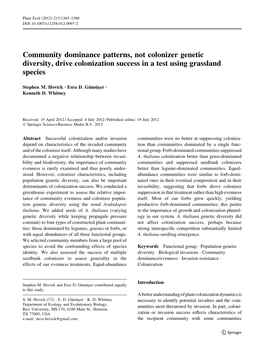 Community Dominance Patterns, Not Colonizer Genetic Diversity, Drive Colonization Success in a Test Using Grassland Species