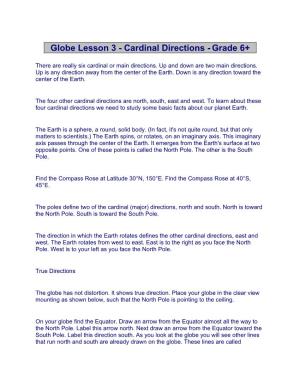 Globe Lesson 3 - Cardinal Directions - Grade 6+