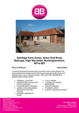 Ashridge Farm Annex, Green End Road, Radnage, High Wycombe, Buckinghamshire, HP14 4BY