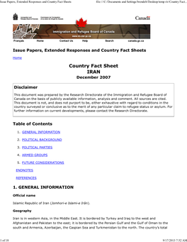 Iran Country Fact Sheet