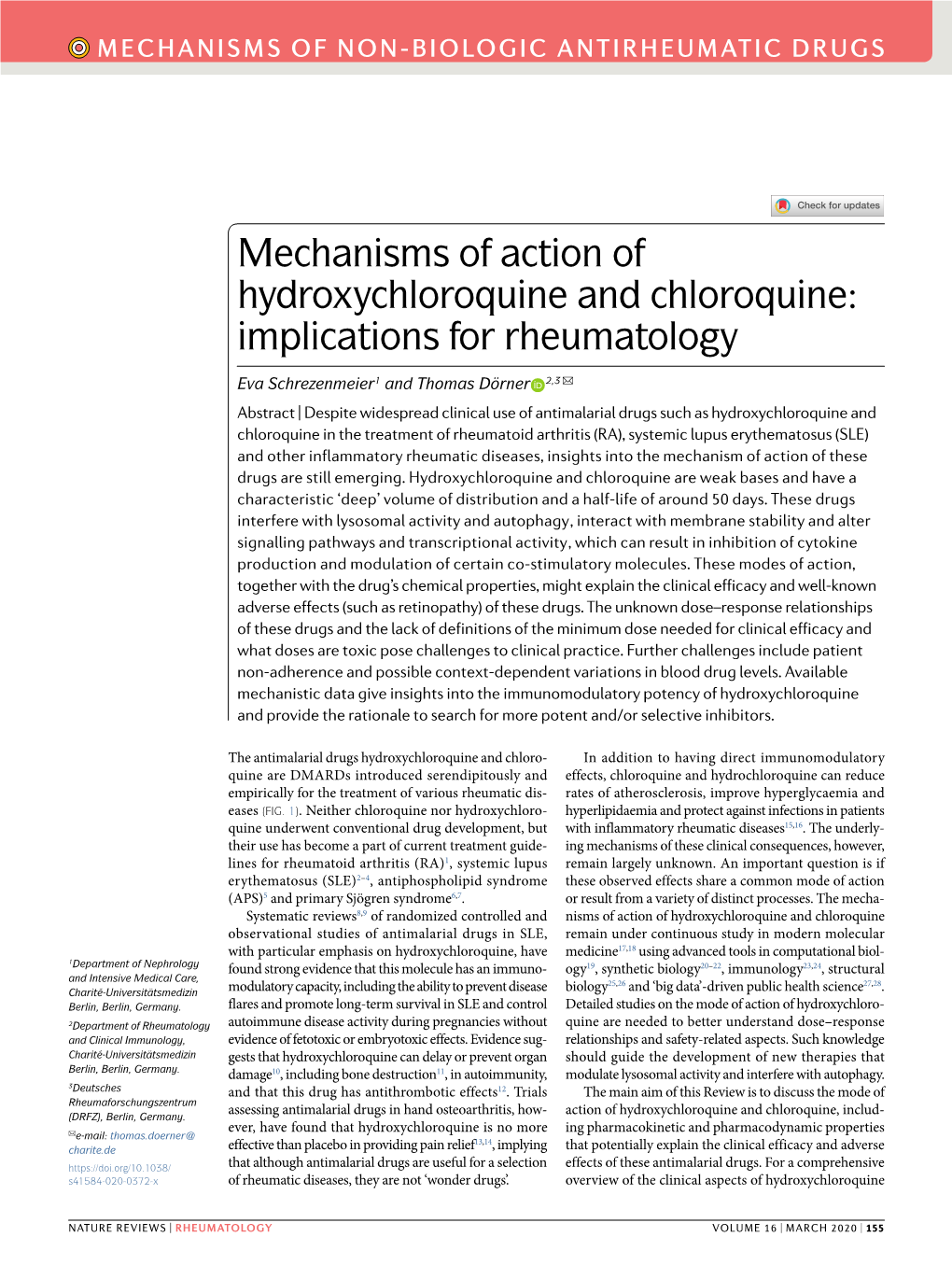 Mechanisms of Action of Hydroxychloroquine and Chloroquine: Implications for Rheumatology