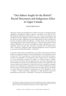 Racial Discourses and Indigenous Allies in Upper Canada