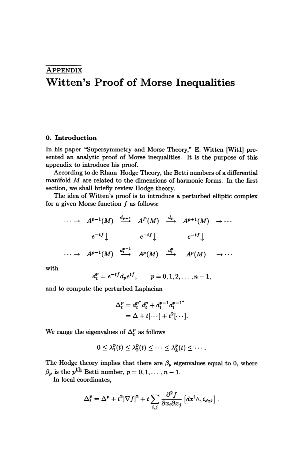 Witten's Proof of Morse Inequalities