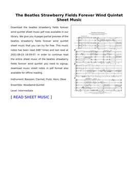 The Beatles Strawberry Fields Forever Wind Quintet Sheet Music
