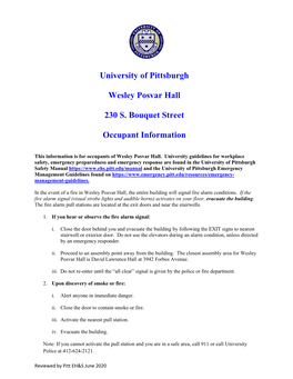 University of Pittsburgh Wesley Posvar Hall 230 S. Bouquet Street Occupant Information