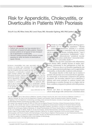 Risk for Appendicitis, Cholecystitis, Or Diverticulitis in Patients with Psoriasis