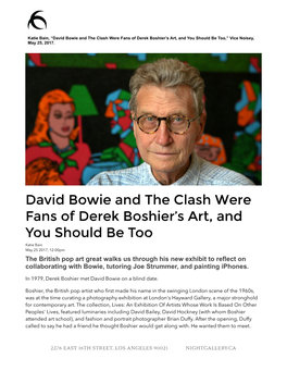 David Bowie and the Clash Were Fans of Derek Boshier’S Art, and You Should Be Too,” Vice Noisey, May 25, 2017
