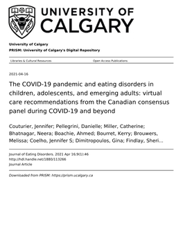 The COVID-19 Pandemic and Eating Disorders in Children, Adolescents