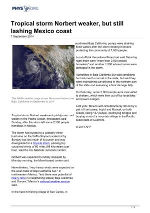 Tropical Storm Norbert Weaker, but Still Lashing Mexico Coast 7 September 2014