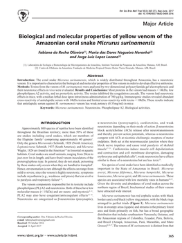 Biological and Molecular Properties of Yellow Venom of the Amazonian Coral Snake Micrurus Surinamensis