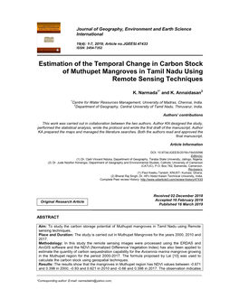 Estimation of the Temporal Change in Carbon Stock of Muthupet Mangroves in Tamil Nadu Using Remote Sensing Techniques