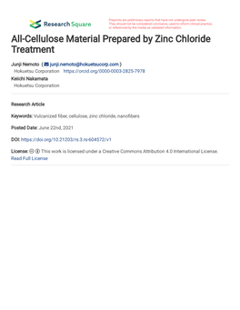 All-Cellulose Material Prepared by Zinc Chloride Treatment