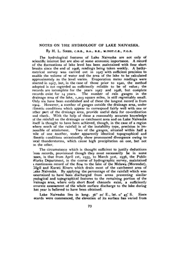NOTES on the HYDROLOGY of LAKE NAIVASHA.• The
