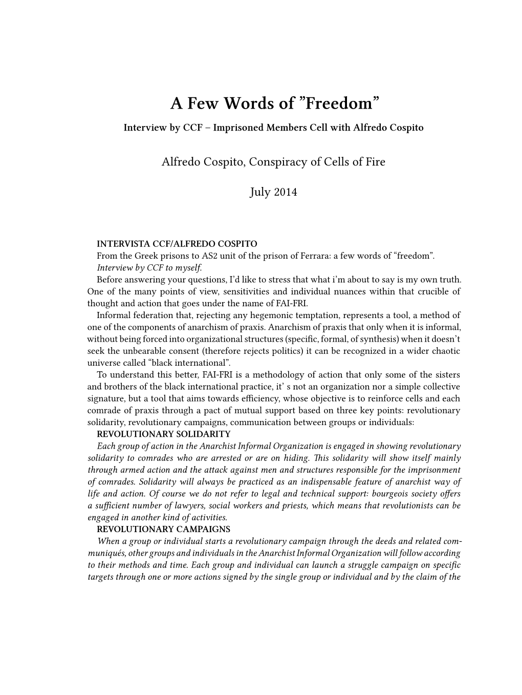 Few Words of Freedom