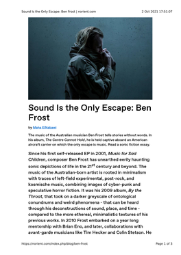 Sound Is the Only Escape: Ben Frost | Norient.Com 2 Oct 2021 17:51:07