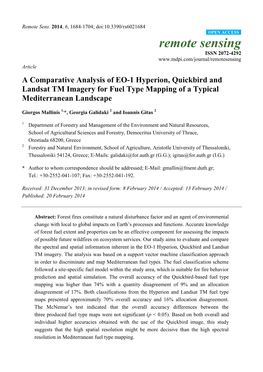 A Comparative Analysis of EO-1 Hyperion, Quickbird and Landsat TM Imagery for Fuel Type Mapping of a Typical Mediterranean Landscape