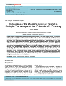 Indications of the Changing Nature of Rainfall in Ethiopia: the Example of the 1St Decade of 21St Century