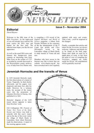 Jeremiah Horrocks and the Transits of Venus Editorial