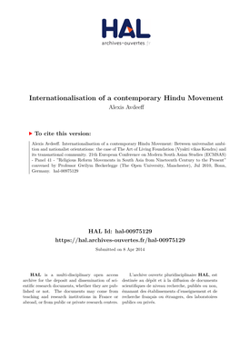 Internationalisation of a Contemporary Hindu Movement Alexis Avdeeff