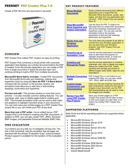 PDF Creator Plus 7.0 KEY PRODUCT FEATURES