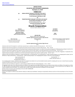 Oracle Corporation (Exact Name of Registrant As Specified in Its Charter) Delaware 54-2185193 (State Or Other Jurisdiction of (I.R.S