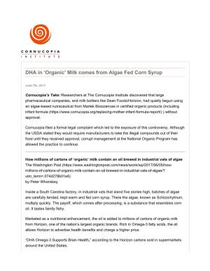 Organic’ Milk Comes from Algae Fed Corn Syrup
