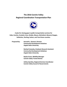 Concho Valley Regional Coordination Transportation Plan