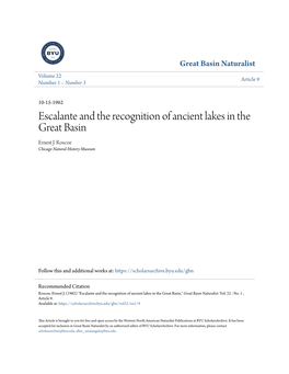 Escalante and the Recognition of Ancient Lakes in the Great Basin Ernest J