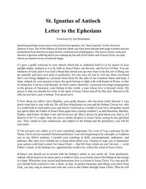 St. Ignatius of Antioch Letter to the Ephesians
