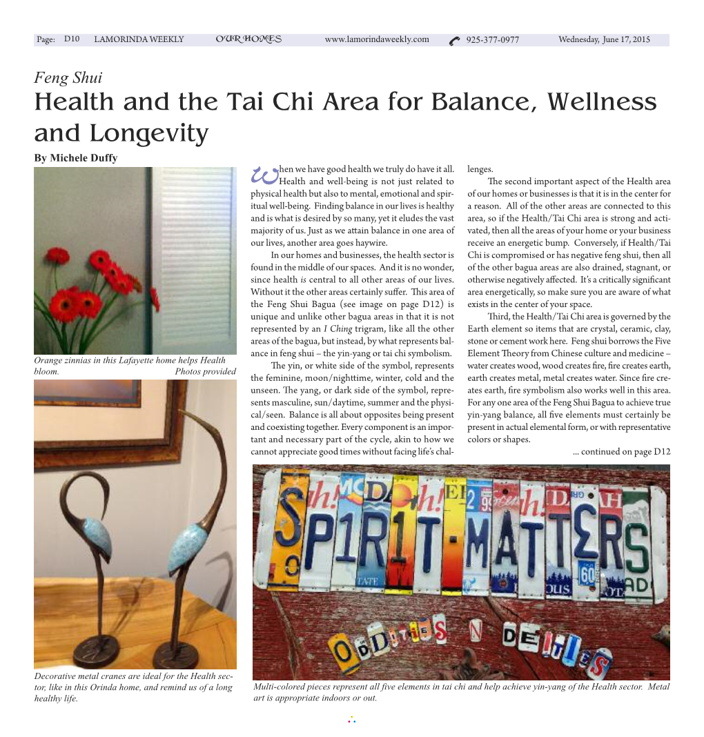 Feng Shui Health and the Tai Chi Area for Balance, Wellness